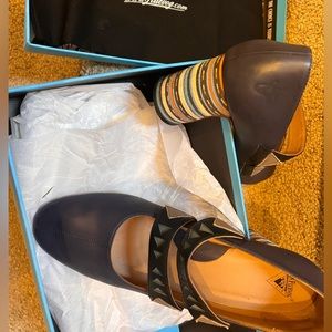 Fluevog cylindrical heels in indigo